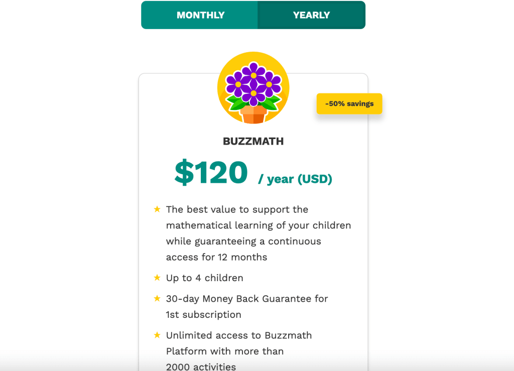 Buzzmath math learning website cost