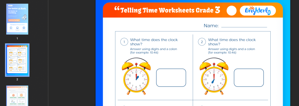 3rd grade time worksheets: Examples