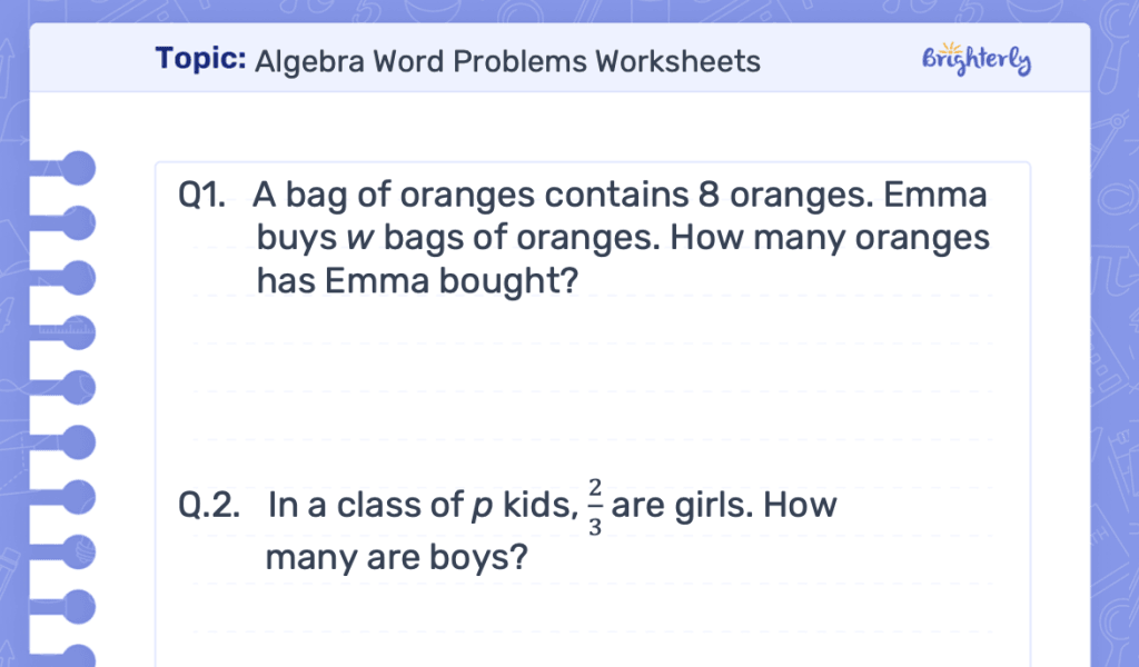 Algebra Word Problems Worksheets-example