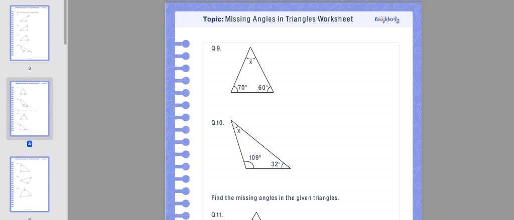 Missing angles in triangles worksheet: Examples