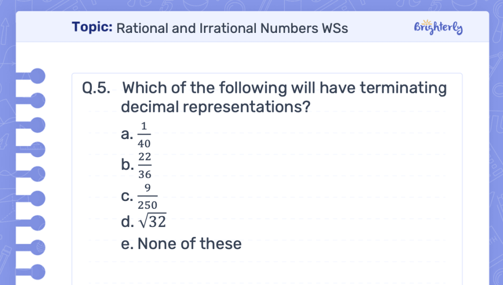 Rational and Irrational Numbers Worksheets- example