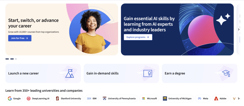 Coursera online course platform with certificate