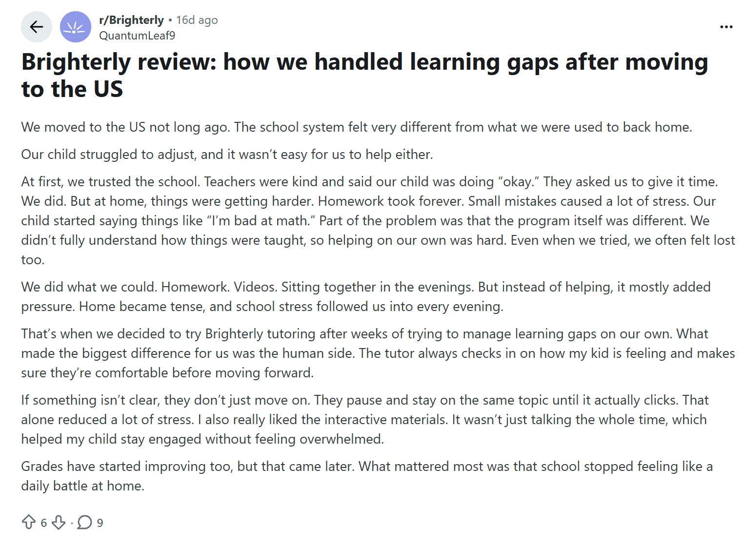 Brighterly reviews from parents