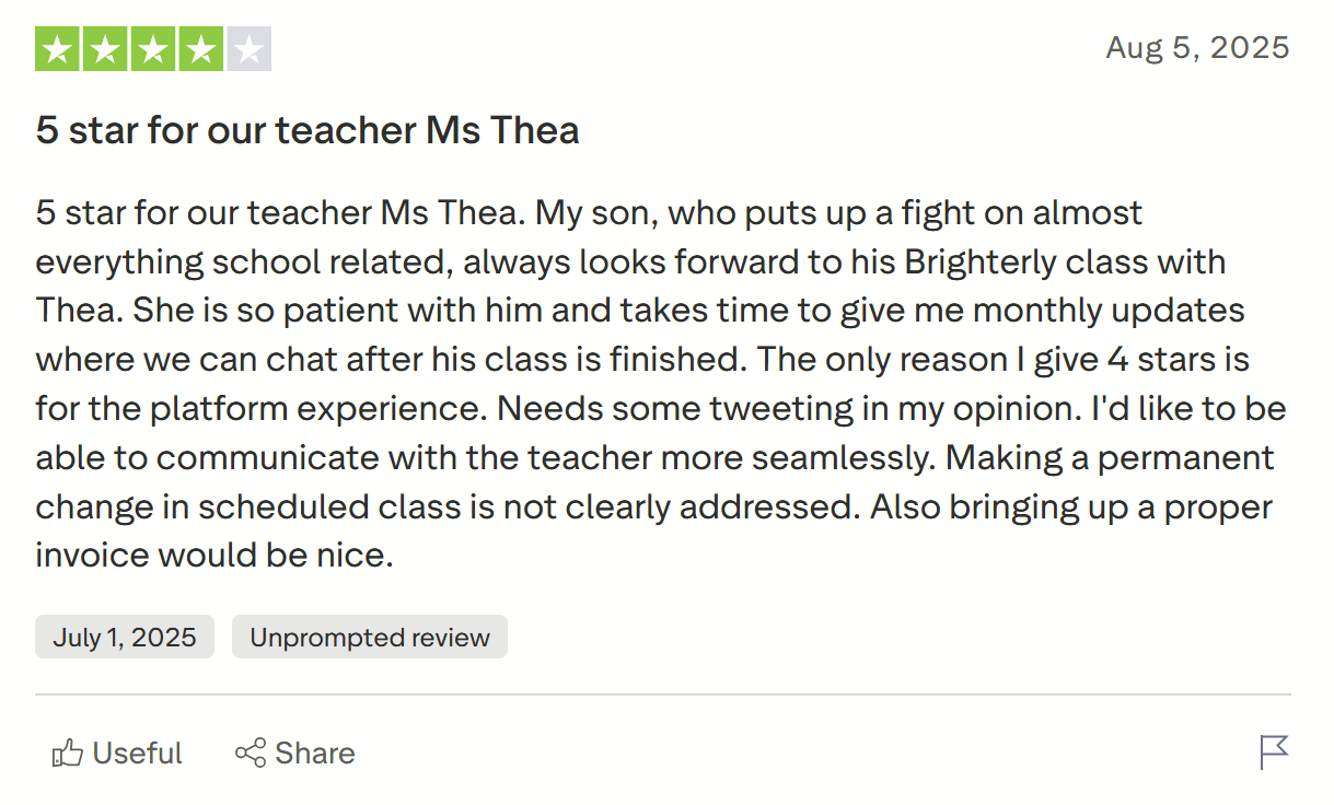 Brighterly reviews from parents