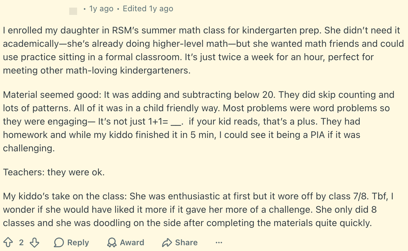 Russian School of Math Reviews