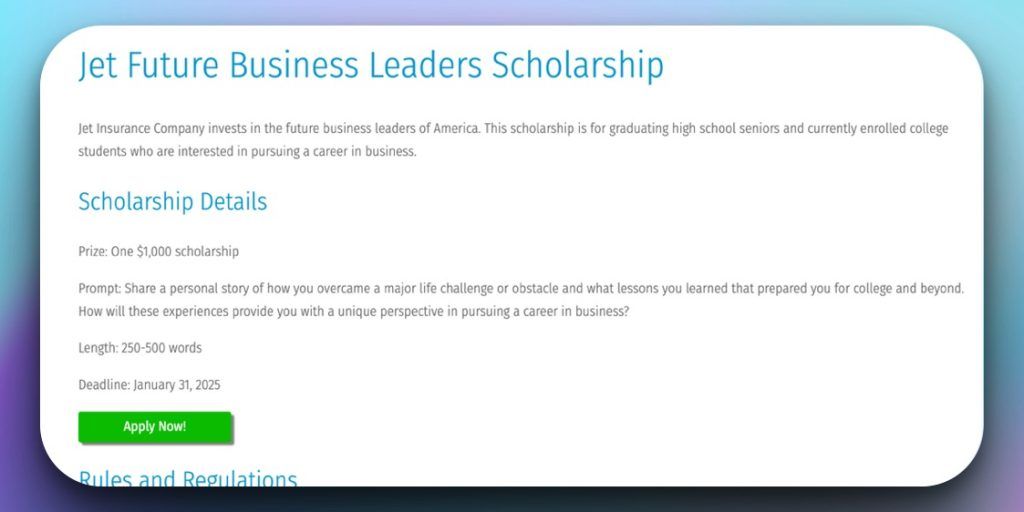 Jet Future Business Leaders Scholarship