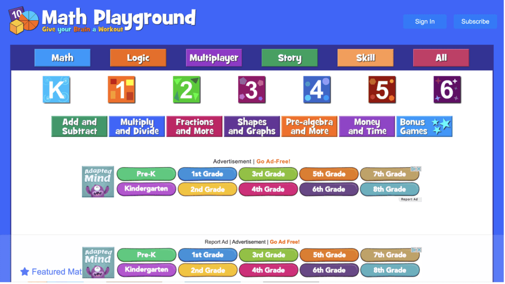 Alternative to IXL #10: Math Playground