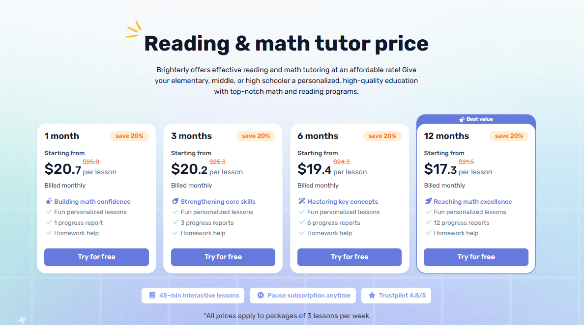 How much is Brighterly? Pricing