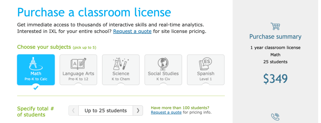 How much does IXL cost for a classroom?