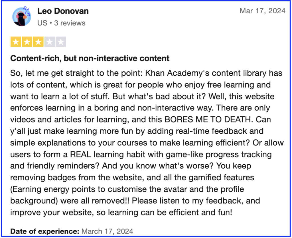 What are the disadvantages of using Khan Academy? 