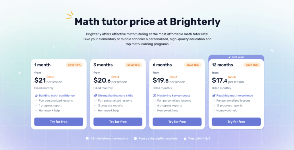 Math Tutor price at Brighterly