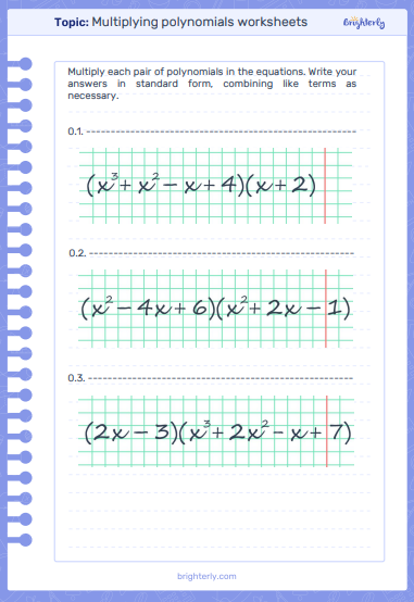 Printable Multiplying Polynomials