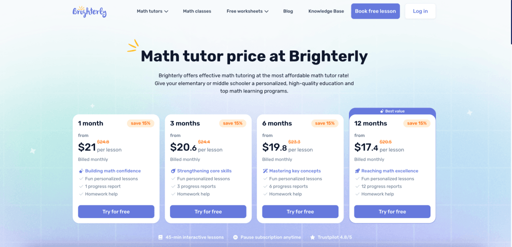 Russian School of Math cost vs. Brighterly: Which is more affordable?