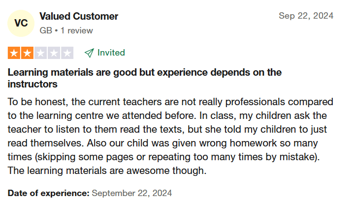 Top cons about Kumon Reading