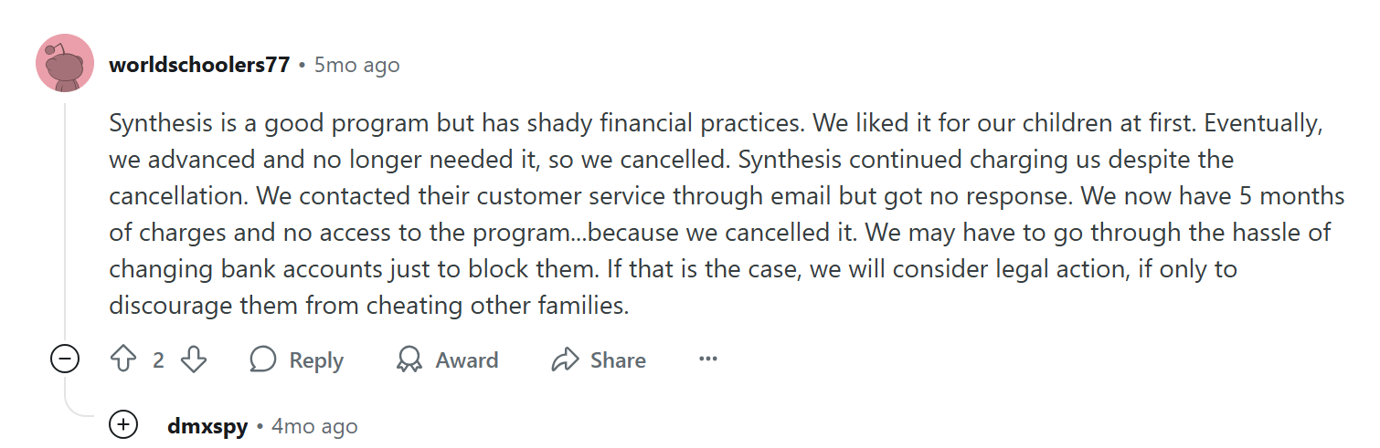 Synthesis Tutor reviews: Customer support