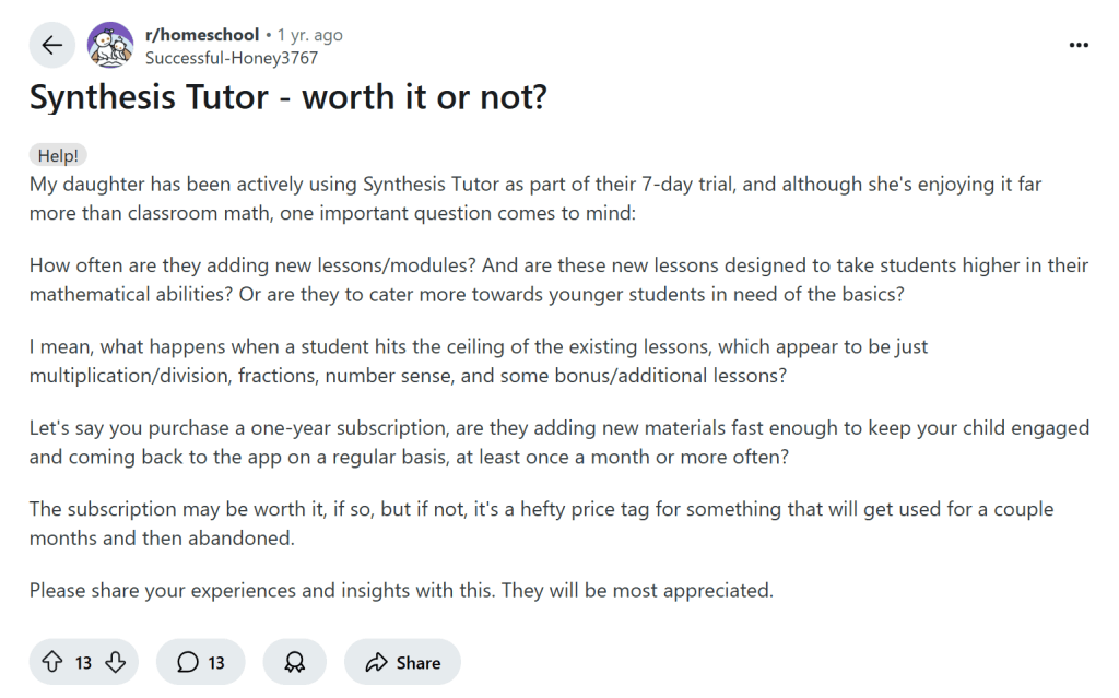 Common complaints about Synthesis Tutor