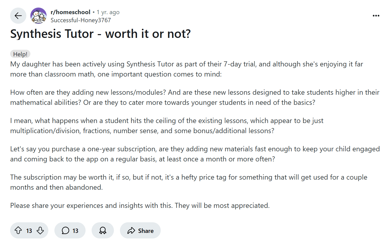 Common complaints about Synthesis Tutor: