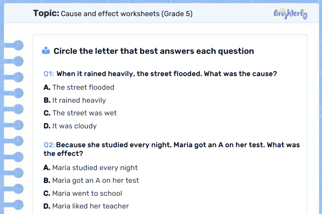 Cause and effect worksheet: Examples