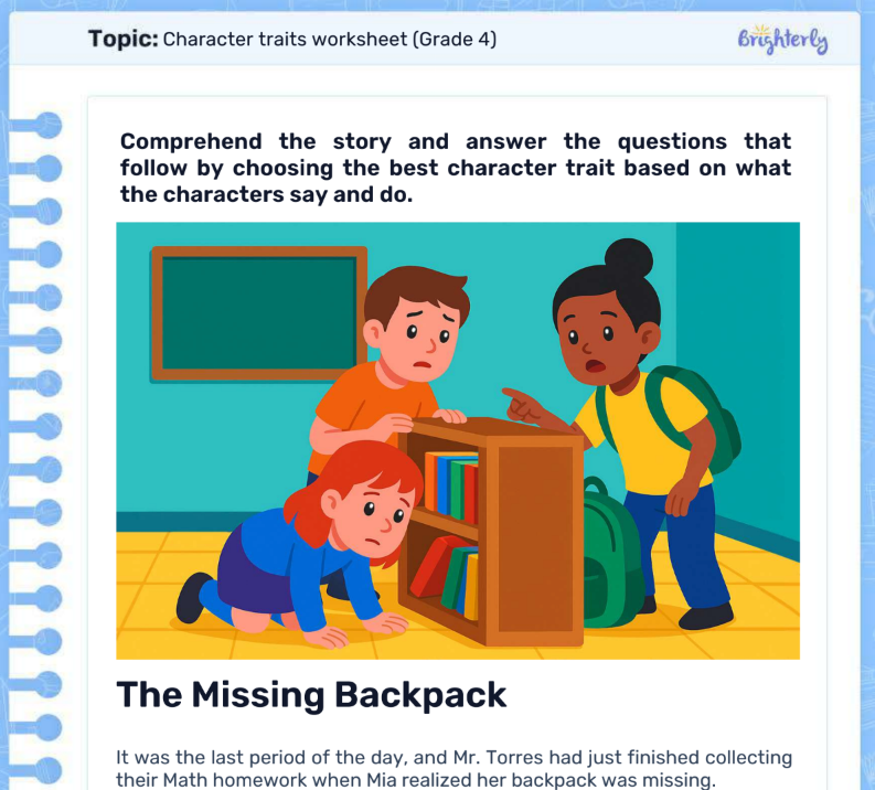 Character traits worksheets