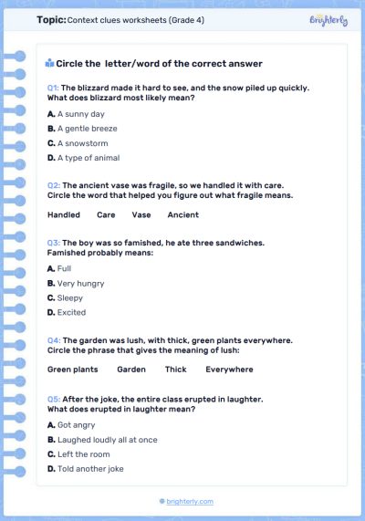 PDF1 Context clues worksheets Grade 4 - 2