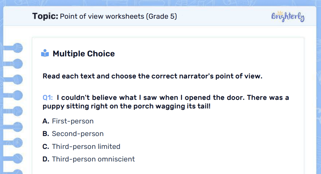 Point of view worksheets 5th grade: Examples