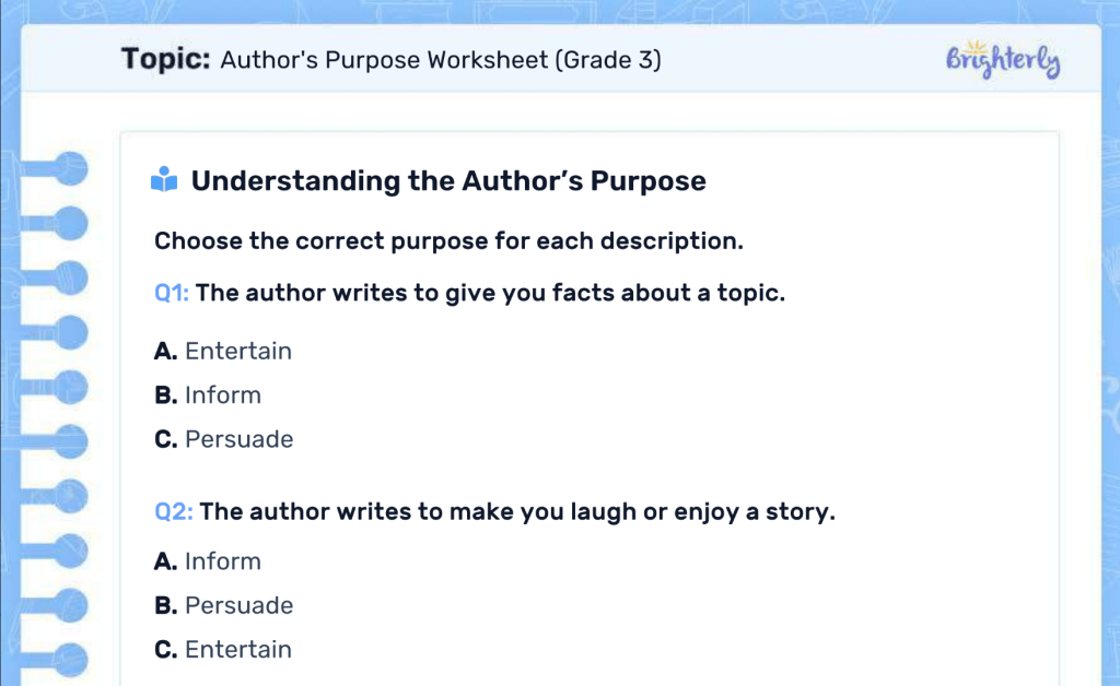 Author's purpose worksheet PDF: Examples