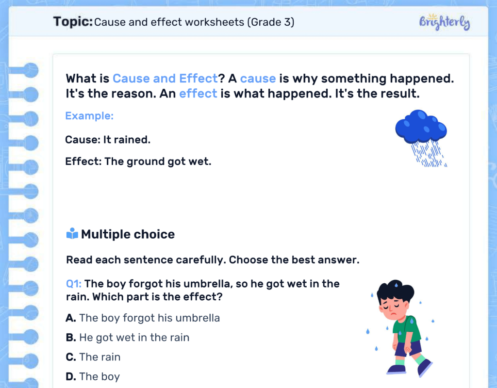 3rd grade cause and effect worksheets: Examples