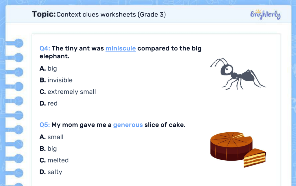 Context clues worksheets with answers PDF: Examples