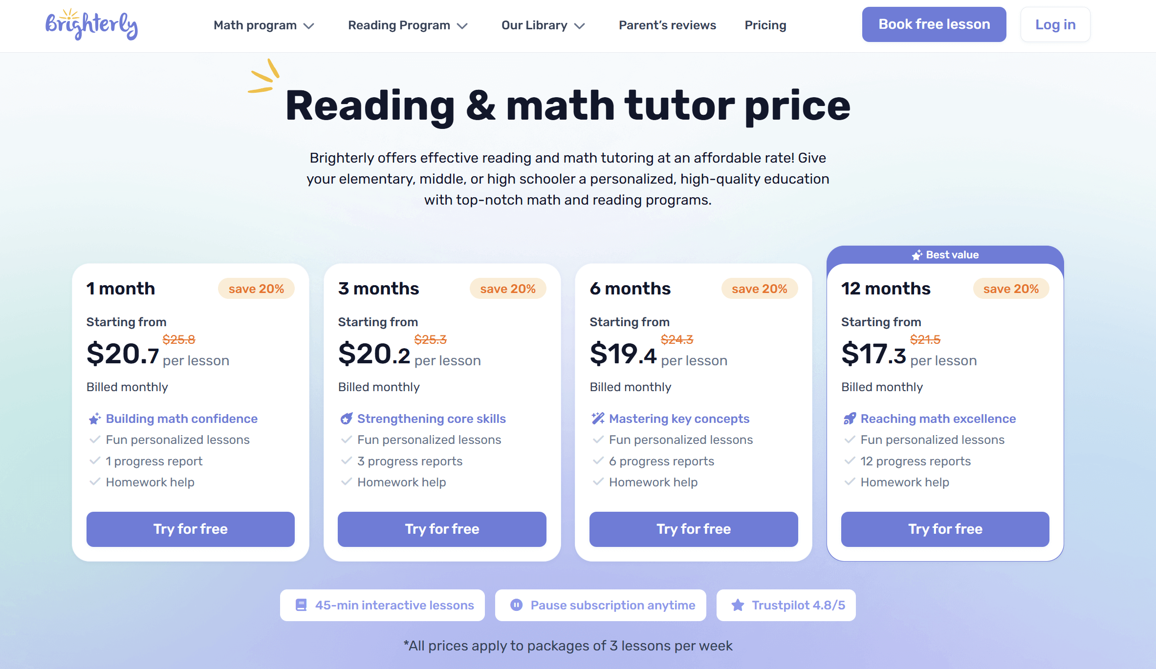 How much does Brighterly cost?