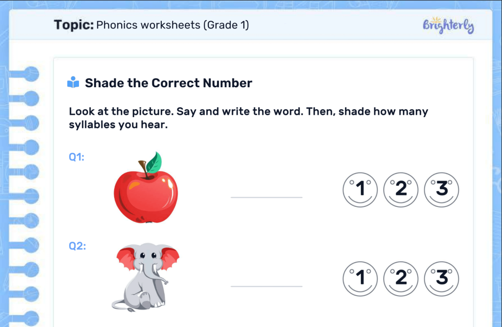 Phonics worksheets grade 1: Examples