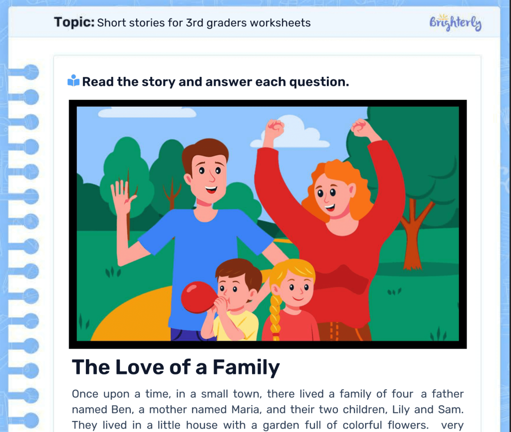 Third grade short stories worksheets: Examples