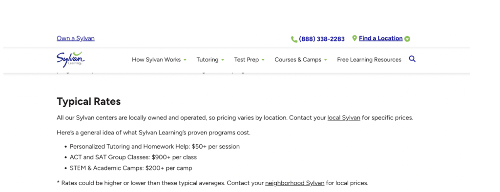 Sylvan: Pricing
