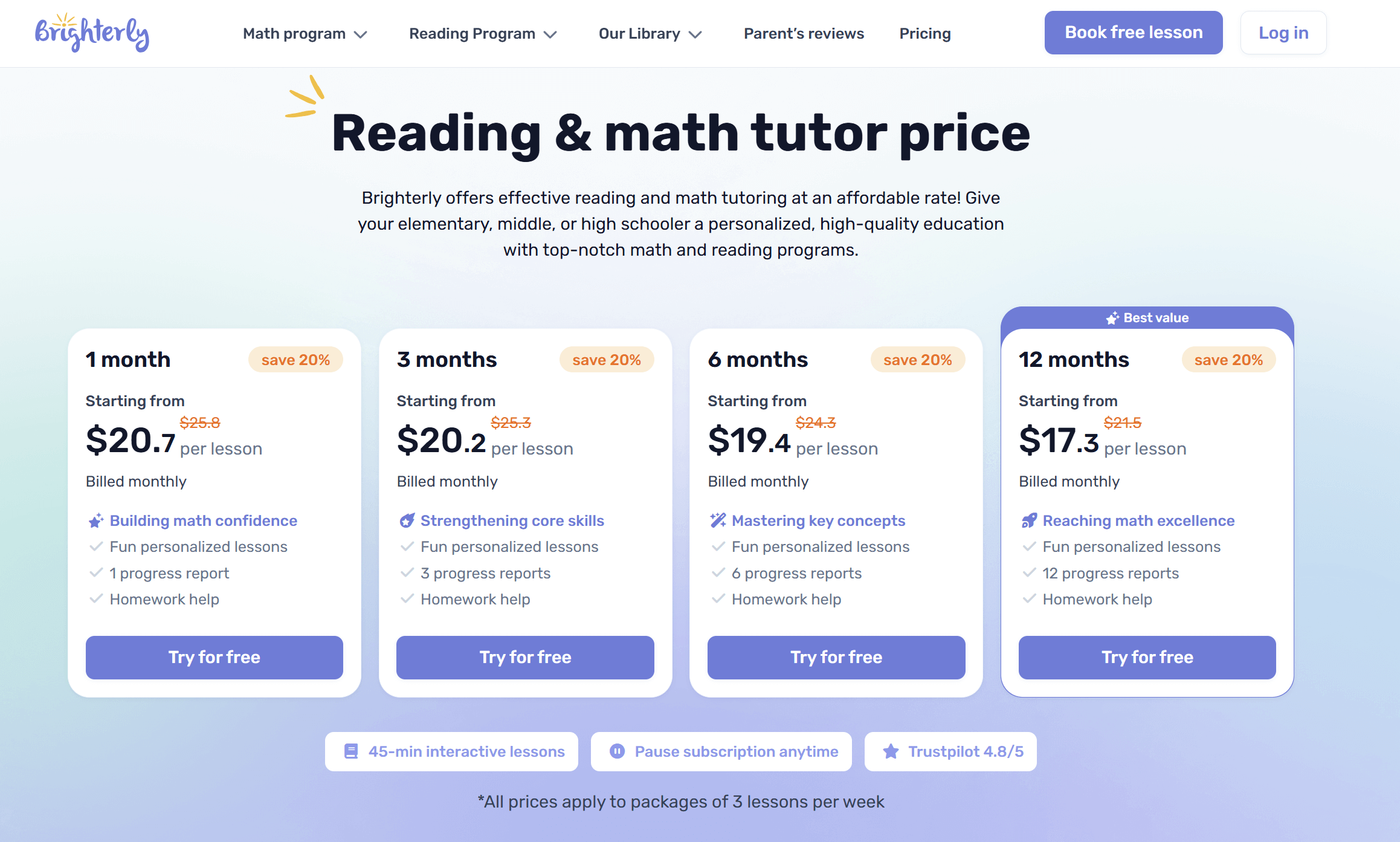 How much does Brighterly cost?