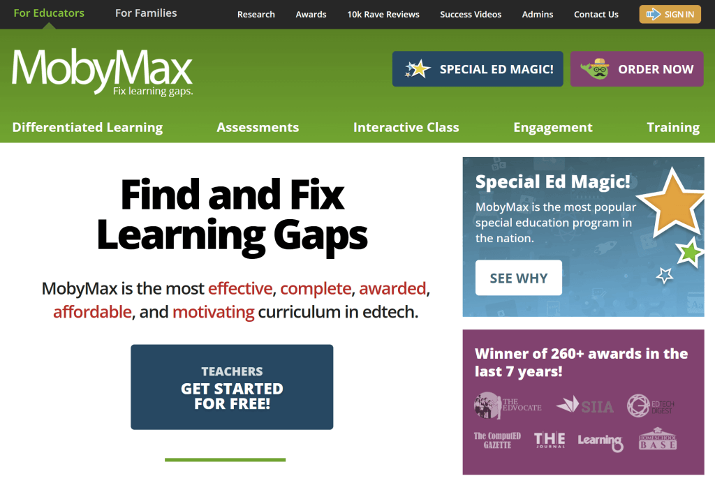 MobyMax middle school website