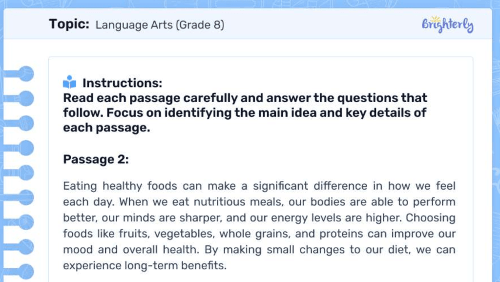 8th grade language arts worksheets: Examples