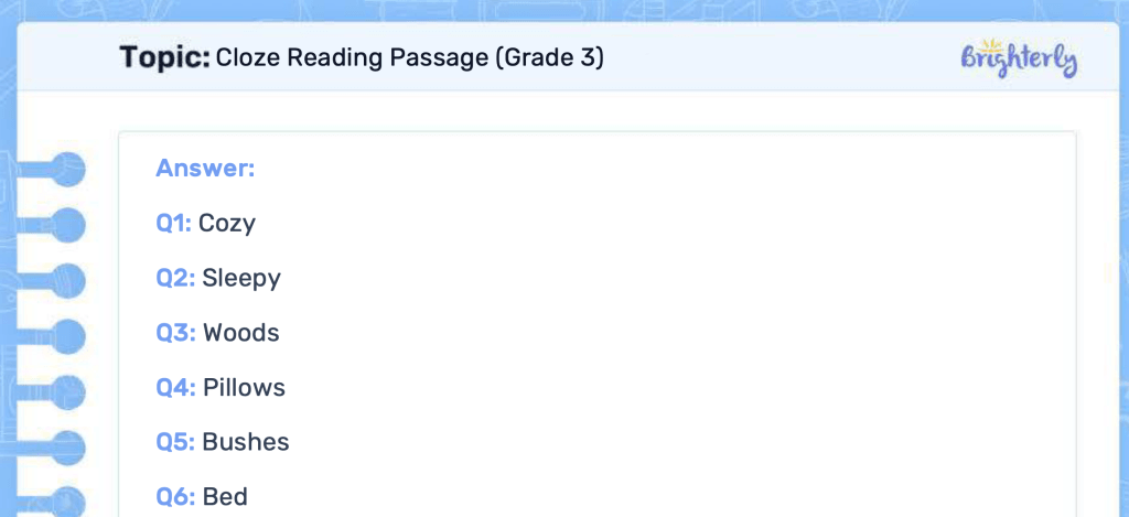 Cloze passages worksheets: Examples