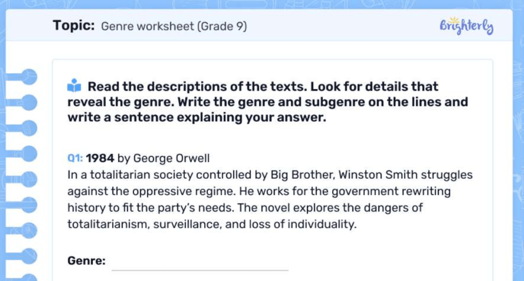 Types of genres worksheets: Examples