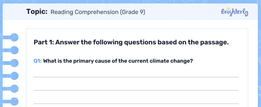 Reading comprehension high school worksheets: Examples