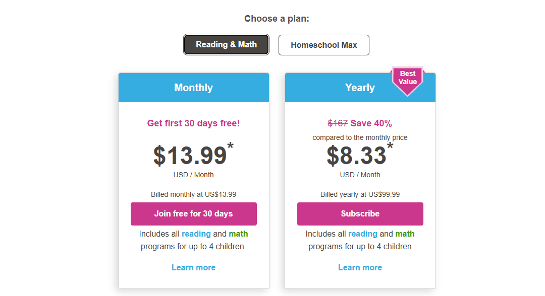Reading Eggs subscription price