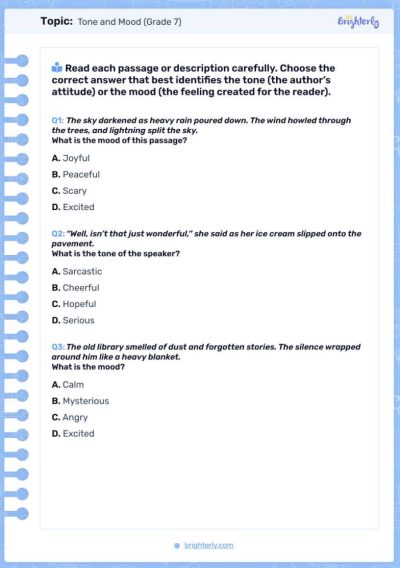 Tone and Mood 7th grade PDF