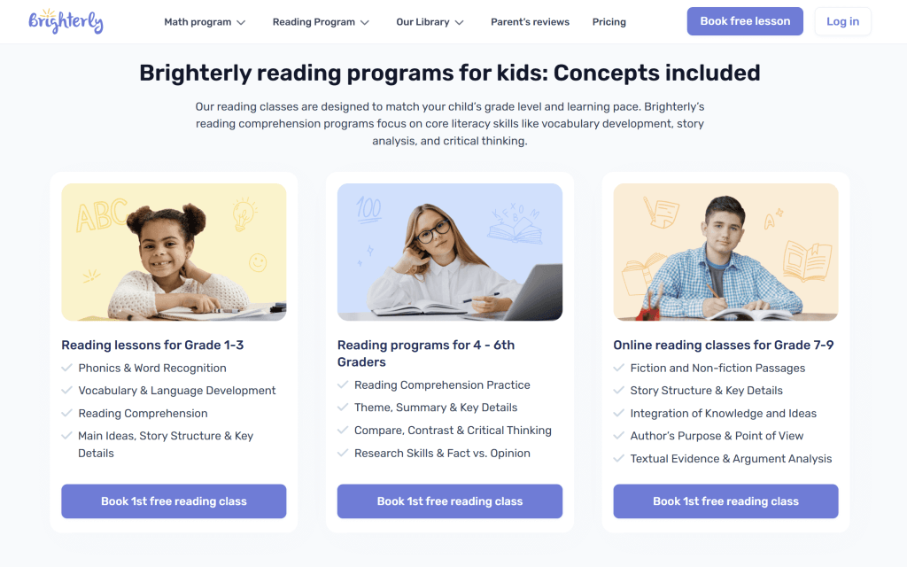 Brighterly reading program features