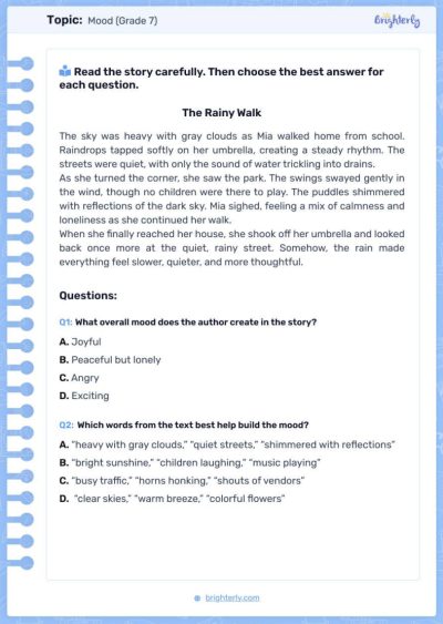 7th Grade Tone and Mood Worksheets PDF 2