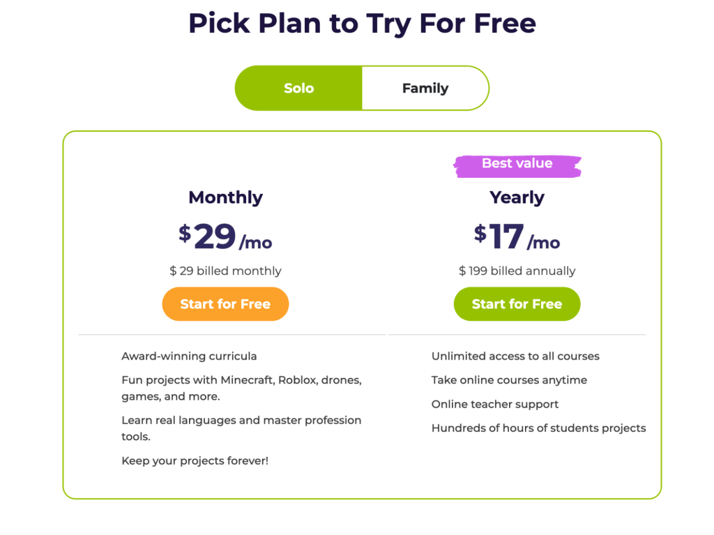 Codakid: Pricing