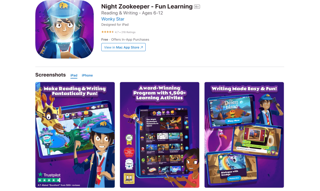 #2 Night Zookeeper – creative writing app