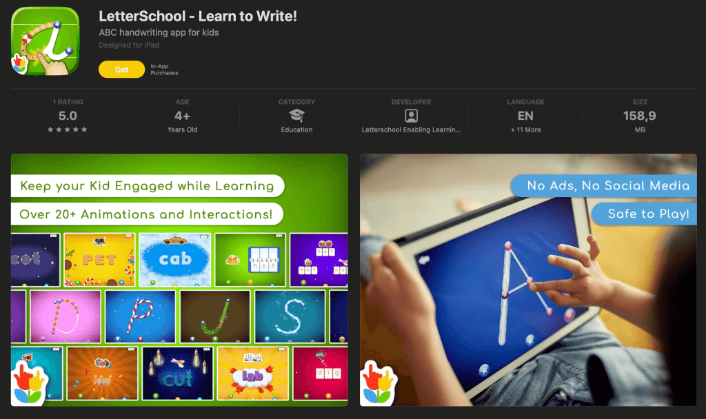 #3 LetterSchool – best writing app for kids