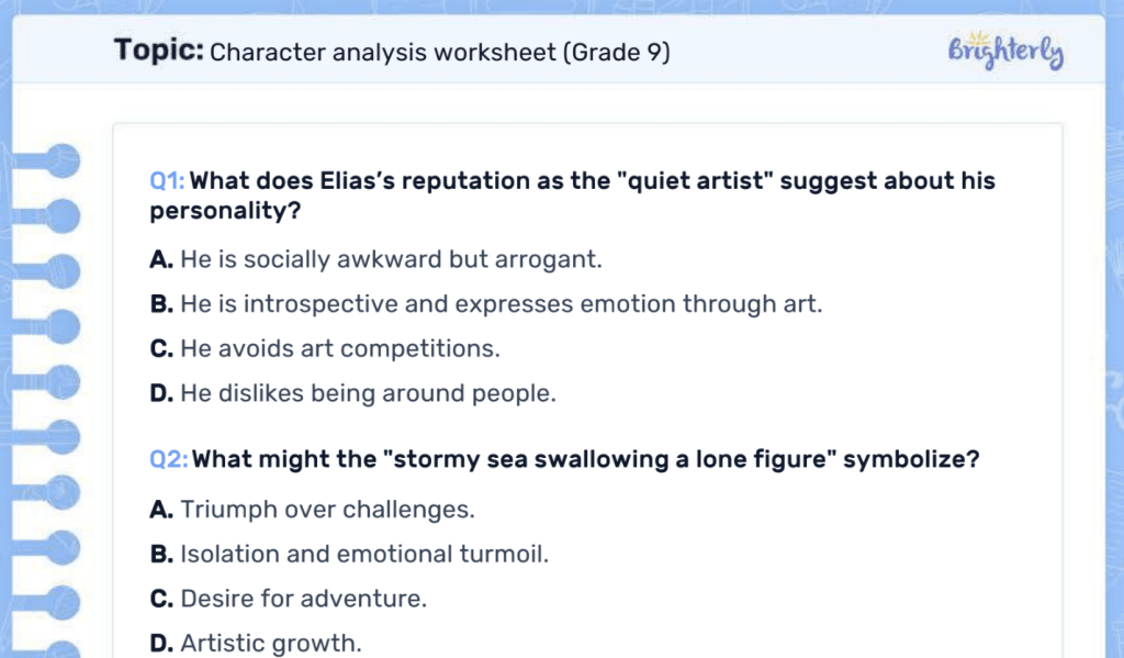 Character analysis worksheet PDF: Examples