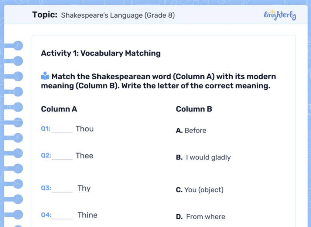 William Shakespeare worksheet: Example