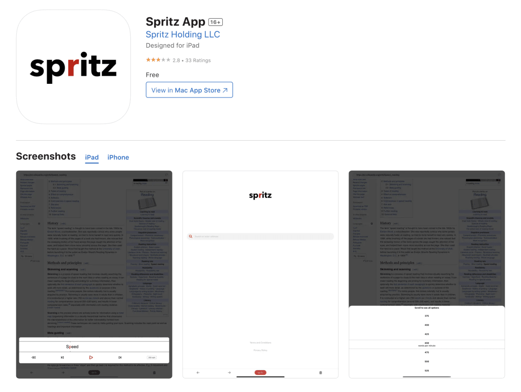 Spritz speed reading tool