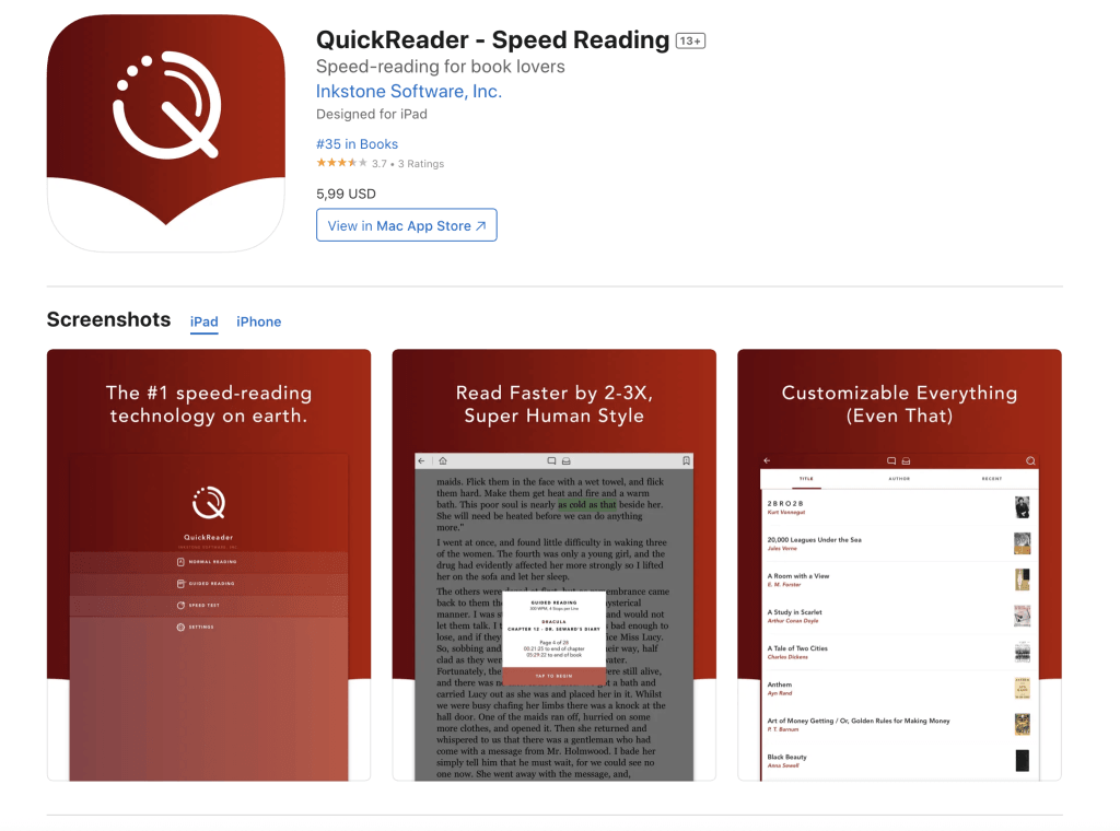 QuickReader speed reading app