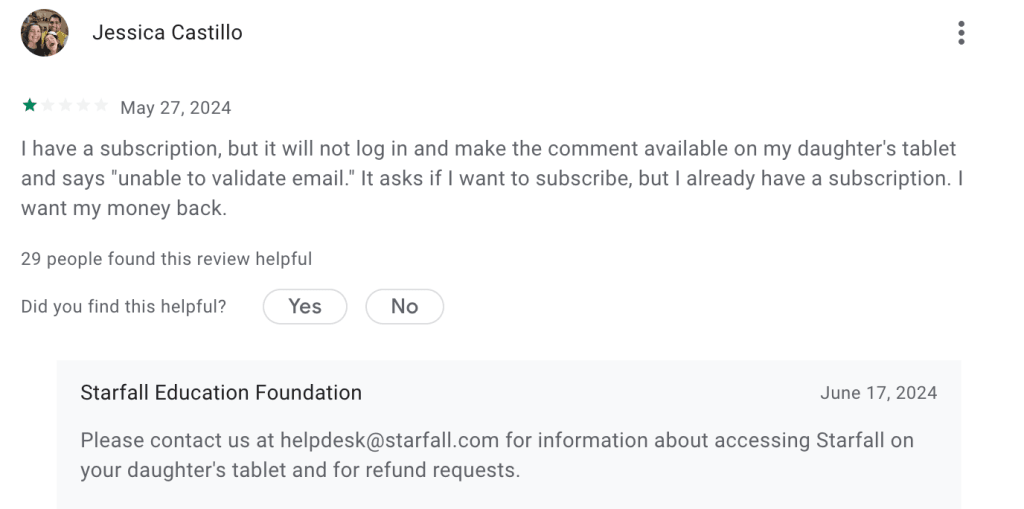 Starfall reviews: Connecting with customer support